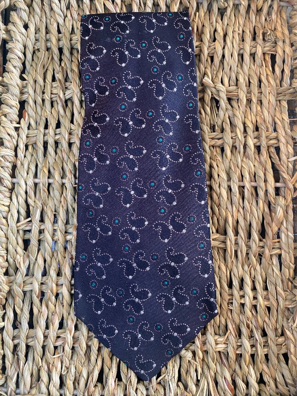 Fumagalli's Pure Silk Tie Navy Paisley Made in Spain Mens Classic Necktie